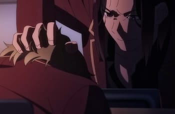 Ryuen slams Manabe's head into a desk